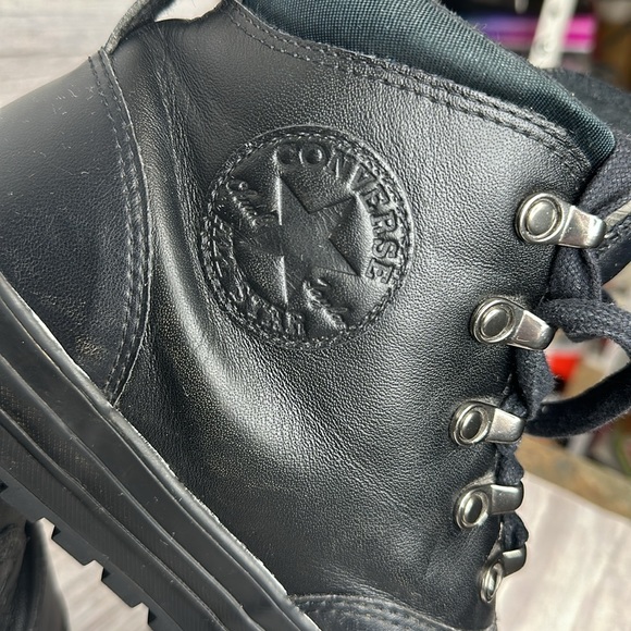 Converse ( Chucks ) All Black leather high top (Monochrome) men’s 9 women 7 - Picture 3 of 16